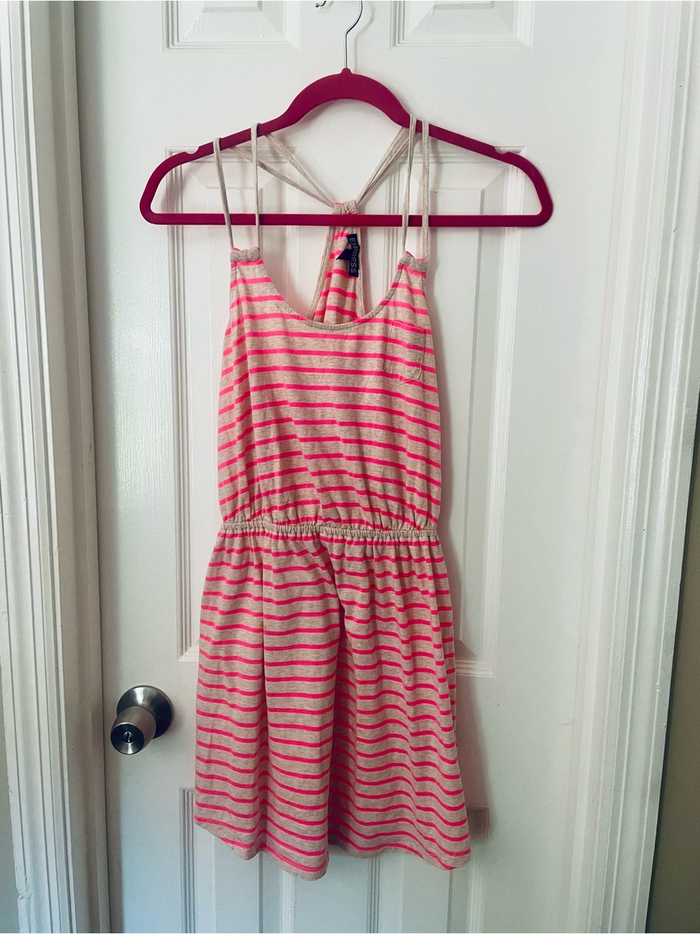 Express Girls' Pink and Cream Striped Romper